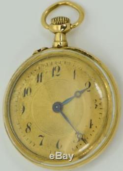 Amazing antique engraved 18k gold&enamel LeCoultre caliber ladies pendant watch