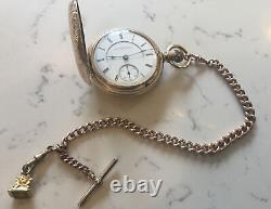 American Antique Full Hunter Gold Plated Pocket Watch, Chain & Fob. Good-wo