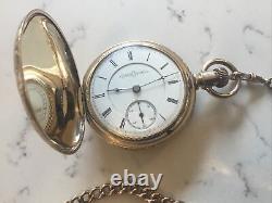 American Antique Full Hunter Gold Plated Pocket Watch, Chain & Fob. Good-wo