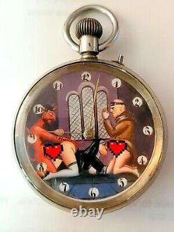 Antique 0,800 silver erotic pocket watch with automatic animation