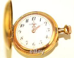 Antique 12k Gold Enamel Diamond Art Deco Woman Ladies French Pocket Watch As Is