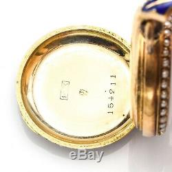 Antique 14K Gold Enamel And Pearl Pocket Watch With Swiss Movement