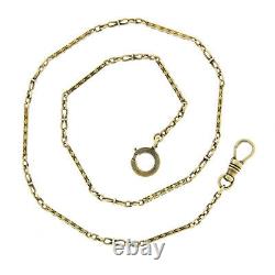 Antique 14K Gold Hand Engraved Bar Link 15 Pocket Watch Chain Concentric Clasp
