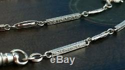 Antique 14K Solid White Gold Fancy Art Deco Link Fob Pocket Watch Chain 13.75