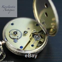 Antique 14K gold pocket watch with chain T-bar key Roman numerals open face rare