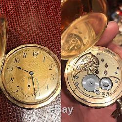 Antique 14ct Gold Omega Full Hunter Pocket Fob Watch Paris 1900 No Chain 88.5 Gr