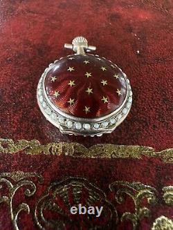 Antique 14ct gold red guilloche enamel Swiss pocket watch
