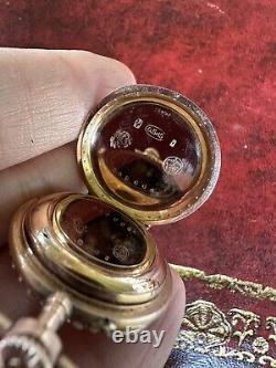 Antique 14ct gold red guilloche enamel Swiss pocket watch