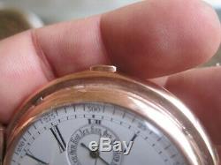 Antique 14k Gold Quarter Repeater Moonphase Chronograph Pocket Watch 124.93 Gr