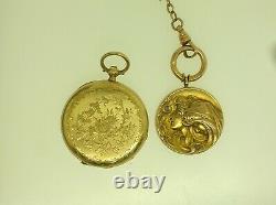 Antique 14k Gold Swiss Pocket Watch + 10k Gold Diamonds Pendant/fob Best Offer