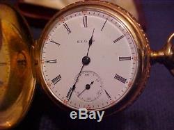 Antique 14k Solid Gold Pocket Watch Elgin Women`s Fancy Hunter`s Case Working