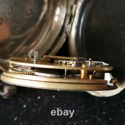 Antique 1860s Fusee Pocket Watch in Silver Case, Needs Service + Sub-Dial Hand