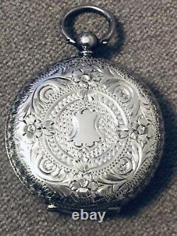 Antique 1865 LEpine Swiss Made 935 Silver Half Hunter Ladies Watch + Enamel Face