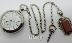 Antique 1880 ILLINOIS'Miller' 15J RR Key Wind Silver Pocket Watch withChain 18s