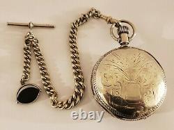 Antique 1883 WALTHAM Victorian 15J Gents 18s Coin Silver RR Pocket Watch withChain