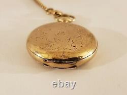 Antique 1890 WALTHAM Victorian Ladies Gold G. F. Full Hunter Pocket Watch withChain