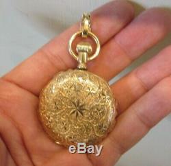Antique 1893 Elgin Ladies 14k Solid Gold 7 Jewel Full Hunter Pocket Watch Runs