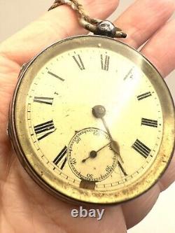 Antique 1896 Silver Pocket Watch Spares & Repairs Roman Numerals & Key Steampunk