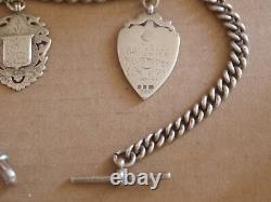 Antique 1899 London Albert Pocket Watch Chain (two silver and gold medallions)