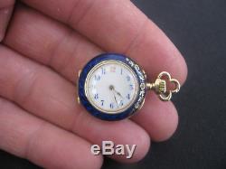 Antique 18K Gold Diamonds Enamel LeCoultre Ladies Pocket Watch Pendant Necklace