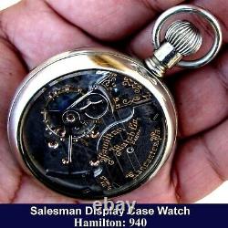 Antique 18 Size Salesman Display Case Railroad Pocket Watch Hamilton 940