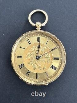 Antique 18ct Yellow Gold Open Faced Pocket Watch/Fob Engraved 5.15Cm, 33.63Gr