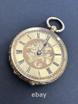 Antique 18ct Yellow Gold Open Faced Pocket Watch/Fob Engraved 5.15Cm, 33.63Gr