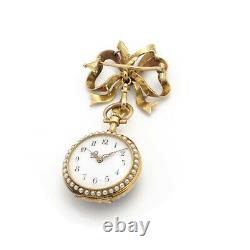 Antique 18k Gold Rose Cut Diamond Seed Pearl Enamel Ladies Pocket Watch W5323-1