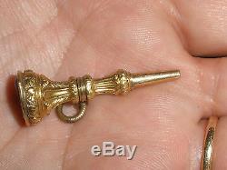 Antique 18k and 14k Gold wax Seal & Key fob for pocket watches French