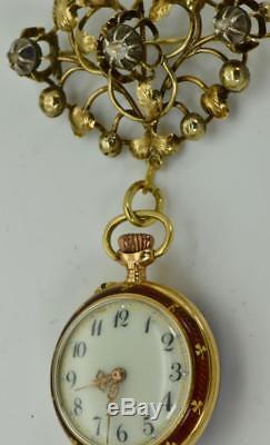 Antique 18k gold&enamel LeCoultre caliber ladies watch&Diamonds Brooch. Ottoman