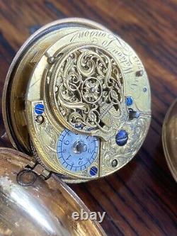 Antique 18th Century Georgian Verge Fusee Pair Cased Pocket Watch Square Pillars