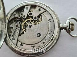 Antique 1900 Longines Full Hunter 0.900 Solid Silver Pocket Watch VGC Rare