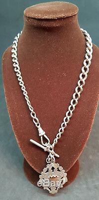 Antique 1900's Solid Silver Pocket Watch Chain & Fob 37 G