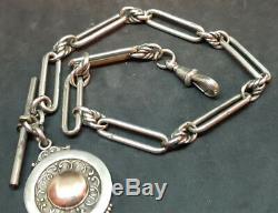 Antique 1900's Solid Silver Pocket Watch Chain & Fob 39 G