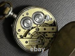 Antique 1900s German Art Nouveau. 800 Silver Pocket Watch Mechanical Hand Wind