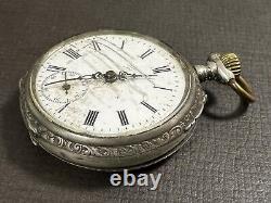 Antique 1900s German Art Nouveau. 800 Silver Pocket Watch Mechanical Hand Wind