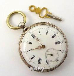 Antique 1900s German Silver and Gold Pocket Watch with Crescent Moon and Star