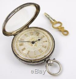 Antique 1900s Swiss Silver Pocket Watch Fancy Silver Applied Gold Dial Temperal