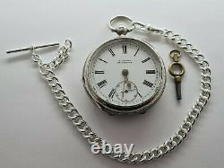Antique 1901 H. Samuel 18S Solid Silver Pocket Watch + Chain Working VGC Rare