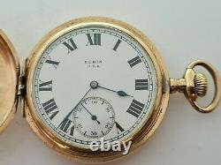 Antique 1903 Elgin USA 16s Full Hunter Gold Plated Pocket Watch Working Rare