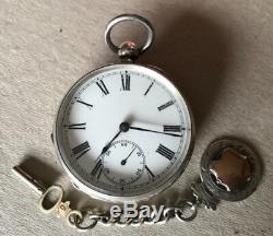 Antique 1905 Am Watch Co Solid silver Half Hunter Pocket Watch With Fob & Key