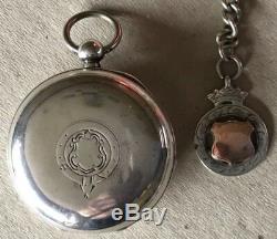 Antique 1905 Am Watch Co Solid silver Half Hunter Pocket Watch With Fob & Key