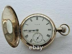 Antique 1905 Elgin 16s Half Hunter Gold Plated Pocket Watch VGC Box Rare