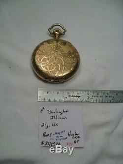 Antique 1919 BURLINGTON ILLINOIS Pocket Watch. 21j, 16s, Hunter Runs/keeps time