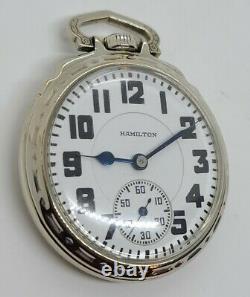 Antique 1930 HAMILTON 21J Railroad Grade 992 10K White Gold G. F. RR Pocket Watch