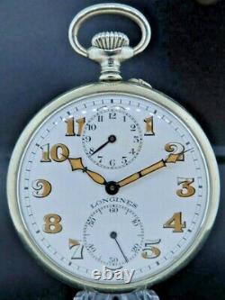 Antique 19.65 Longines WW2 Military Wind Alarm Pocket Watch High Grade Runs