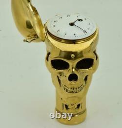 Antique 19th C. French Masonic Skull Verge Fusee cane holder with integrated watch