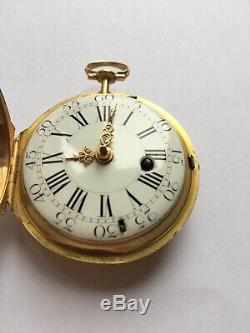 Antique 22ct Gold Fusee Verge Portrait Enamel Scene Pocket Watch C. 1740