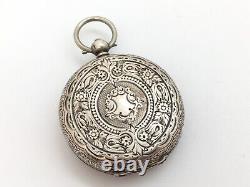 Antique 40mm solid silver cased pocket fob watch with silvered dial Working