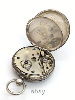 Antique 40mm solid silver cased pocket fob watch with silvered dial Working